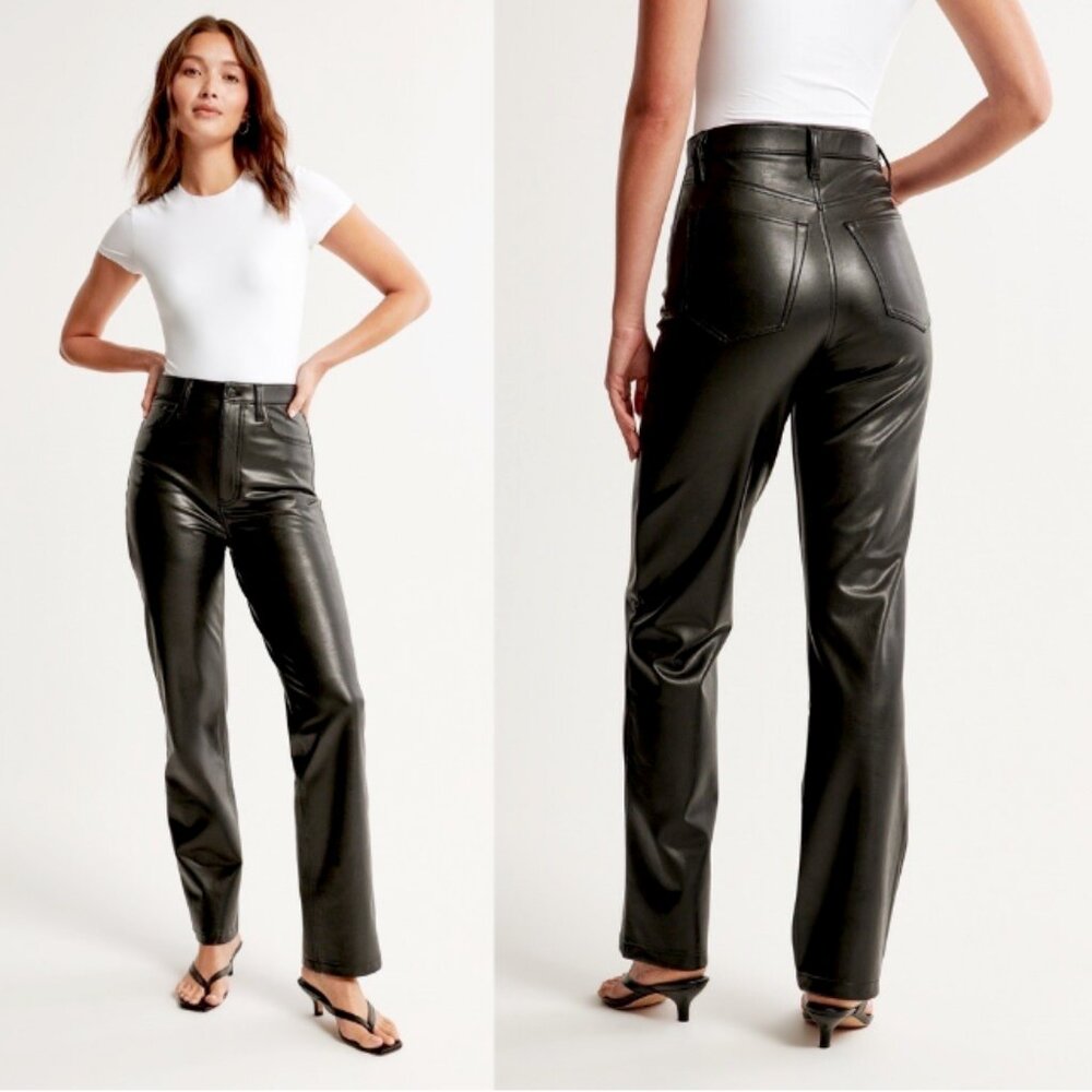 ABERCROMBIE & FITCH 90s Straight Vegan Leather Pant Curve Love Size 27/4